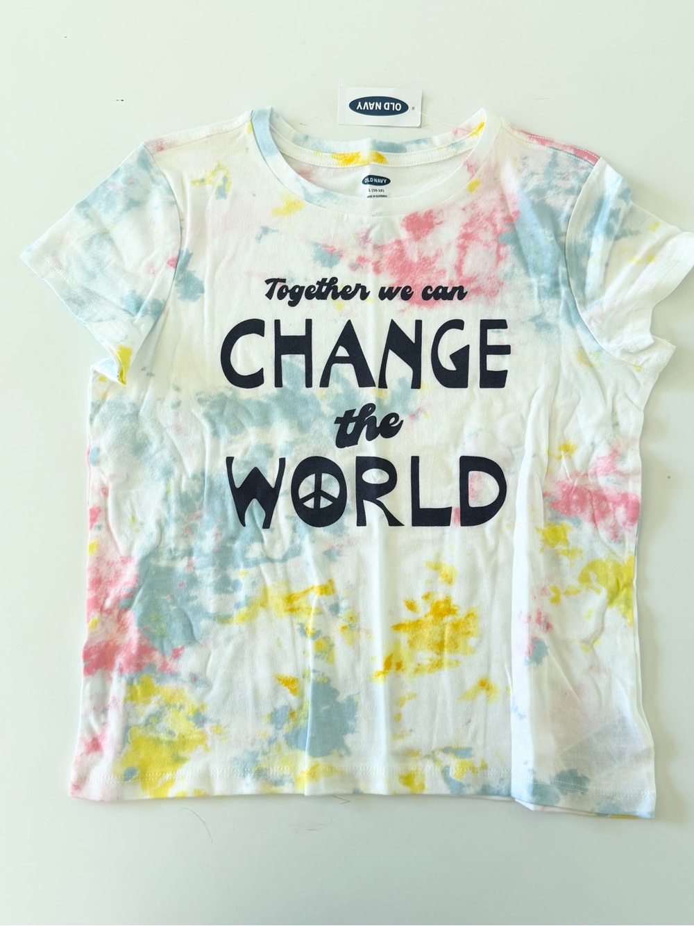 Change the World' Tie-Dye Tee - White with Pink, Blue & Yellow